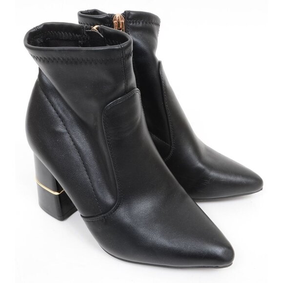 London Fog  Jericho Chunky Ankle Booties Black Vegan Leather Boots Womens 6.5M - Picture 3 of 11